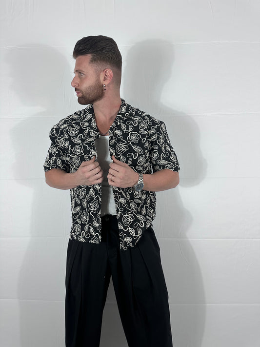 UNIQO27| ORNA — CAMICIA RICAMATA NERA