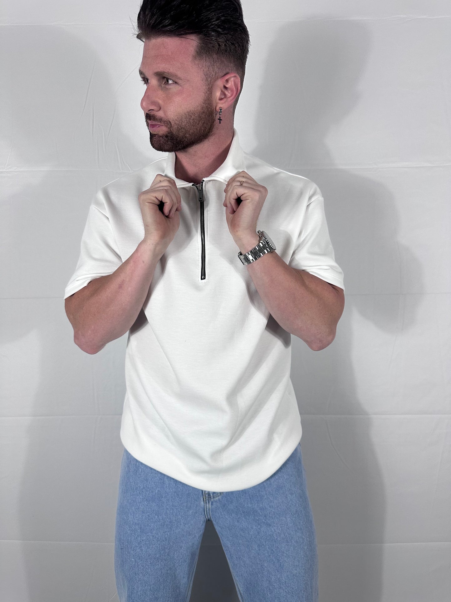 ZENITH —POLO ZIP BIANCA🇮🇹