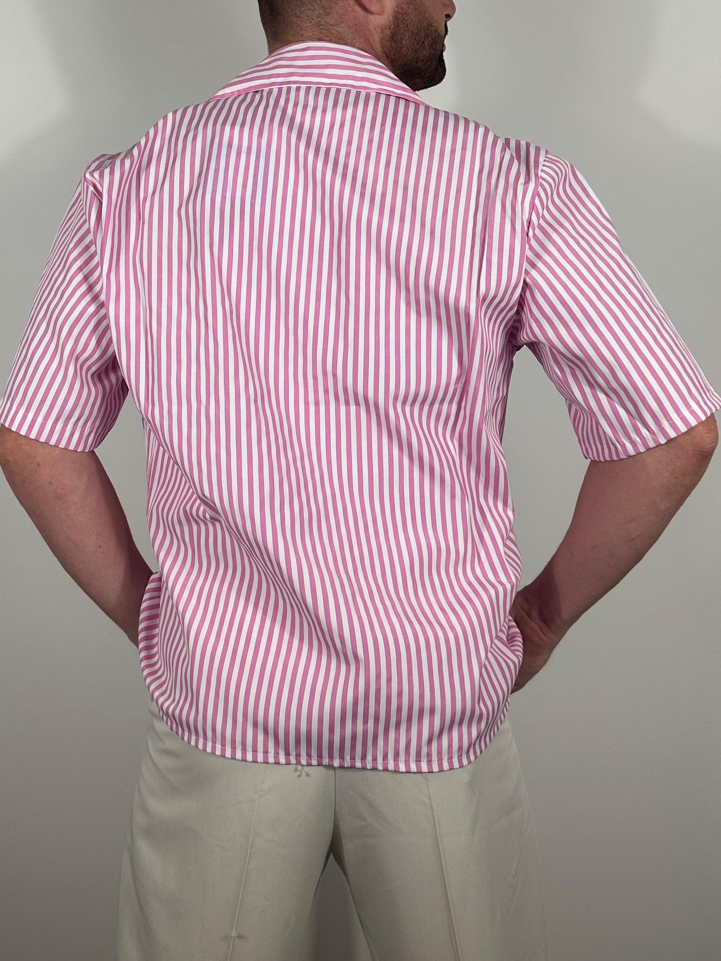 RITMO SHIRT – CAMICIA CORTA OVERSIZE A RIGHE ROSA 🇮🇹
