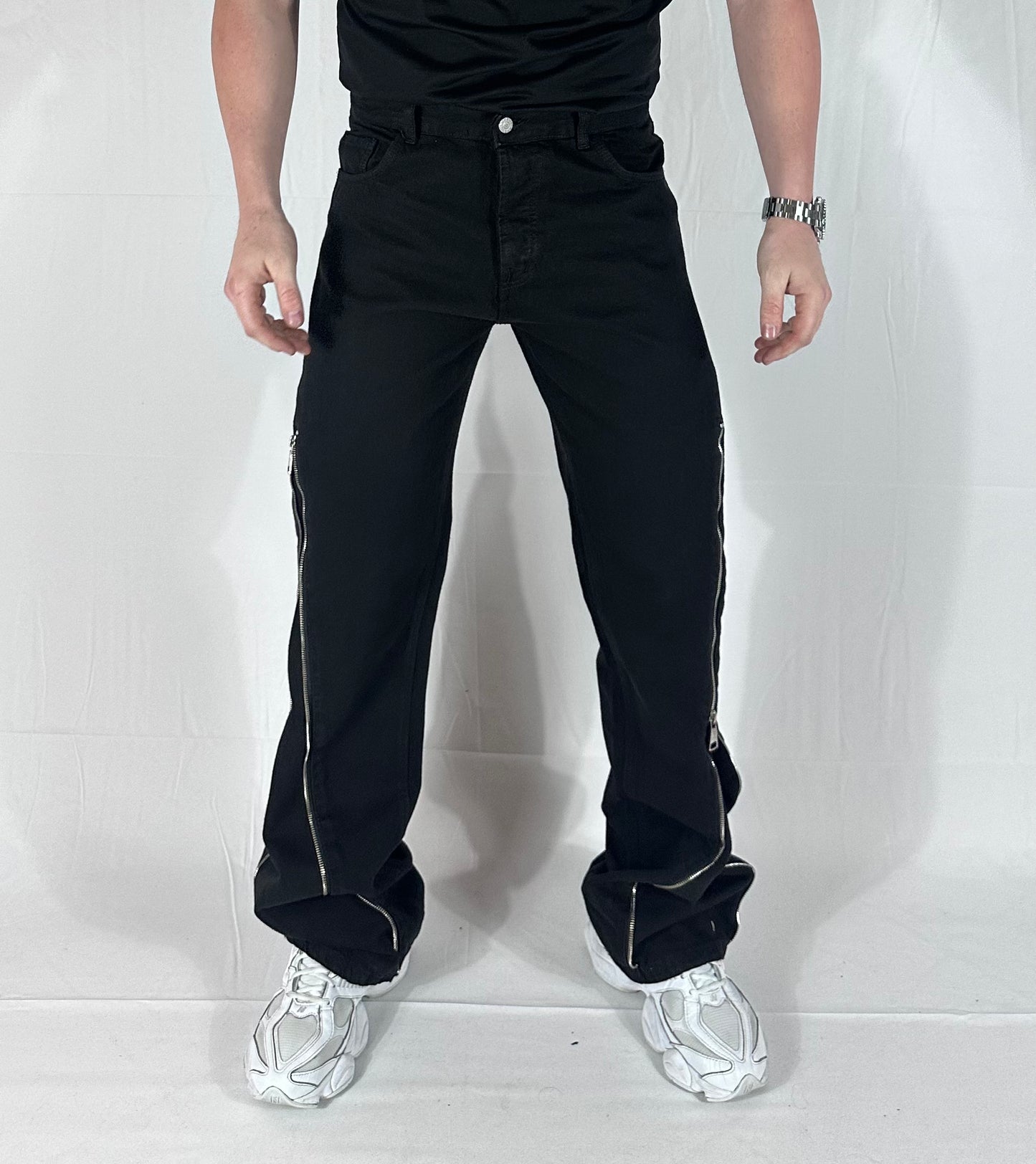 UNIQO27| ZIP DENIM TOP — JEANS NERO  CON ZIP 🇮🇹