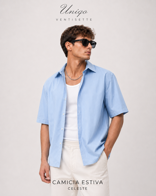 CICLO  COTTON CROP – CAMICIA CORTA  OVERSIZE CELESTE 🇮🇹