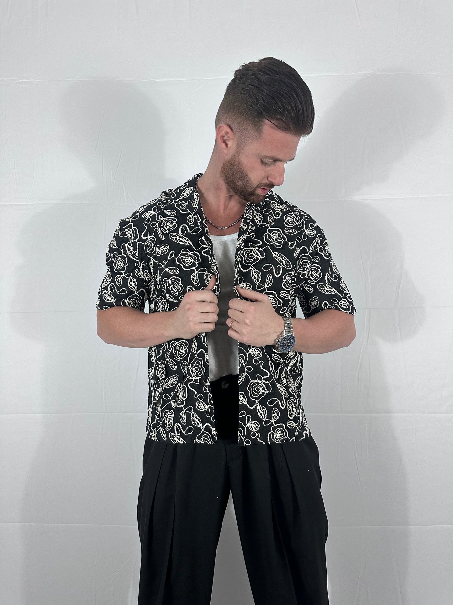 UNIQO27| ORNA — CAMICIA RICAMATA NERA