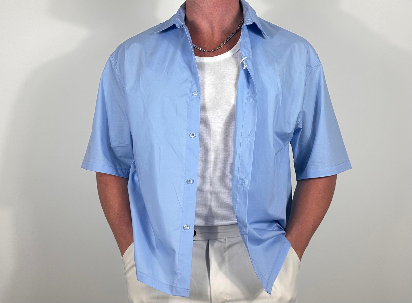 CICLO  COTTON CROP – CAMICIA CORTA  OVERSIZE CELESTE 🇮🇹