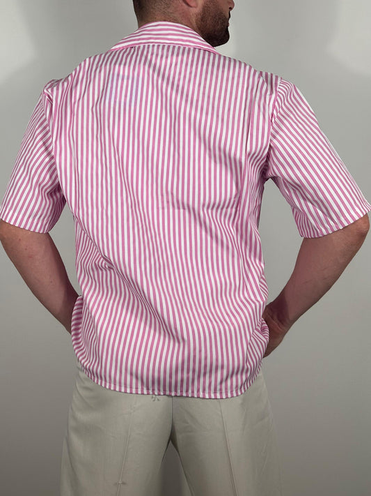 RITMO  SHIRT – CAMICIA CORTA  OVERSIZE A RIGHE ROSA  🇮🇹